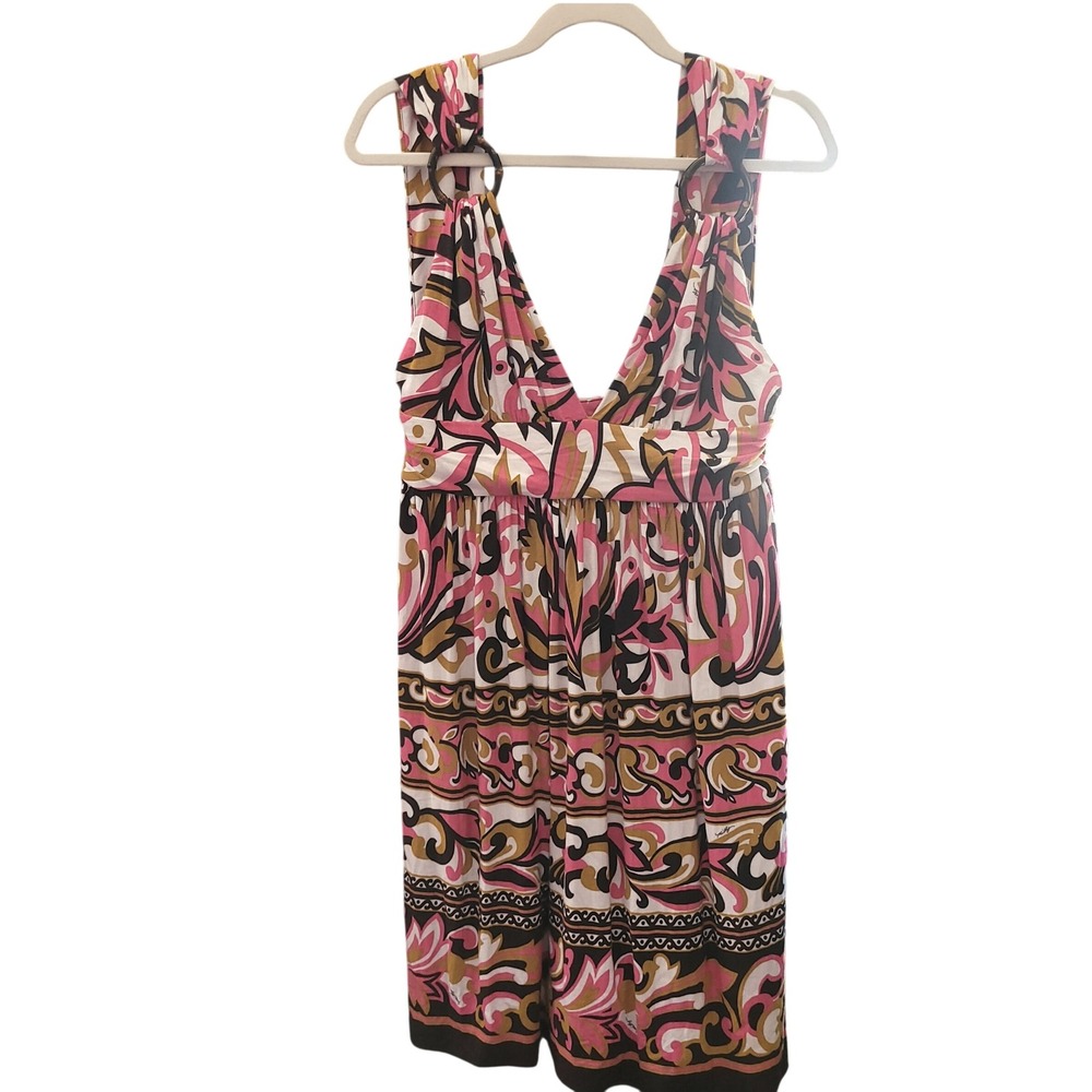 Milly of New York Pink Gold Abstract Geometric O-Ring Empire Waist Dress Large